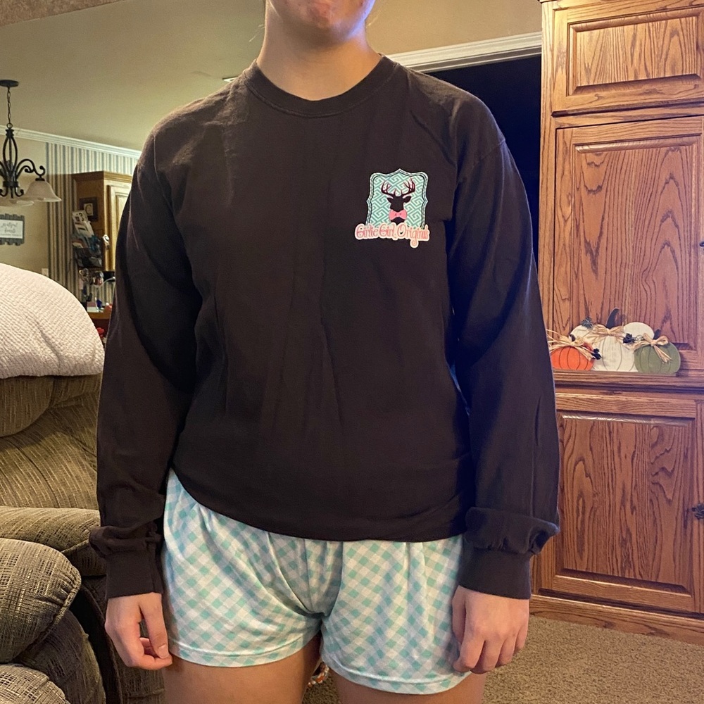 Brown Long Sleeve Shirt with Deer Head Logo